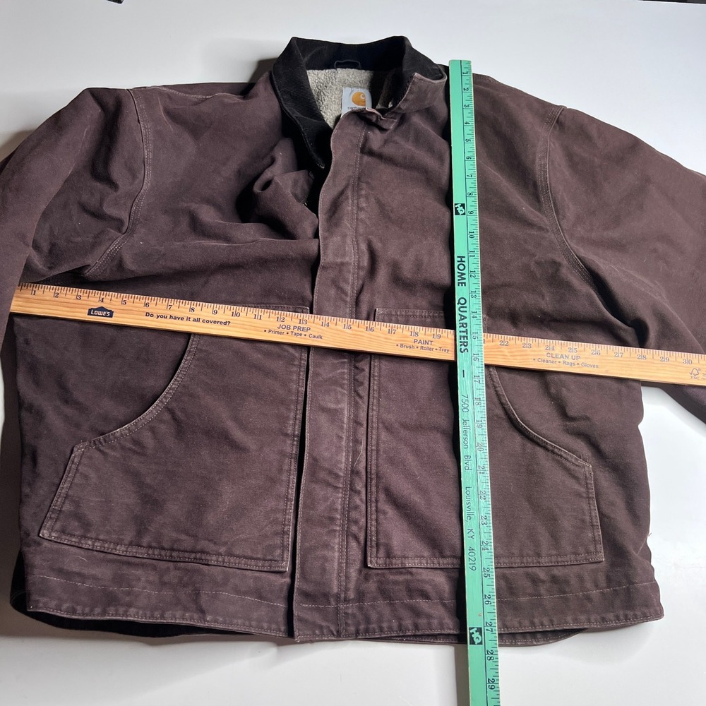 Carhartt J184 DKB Sandstone‎ Ridge Coat Mens 2XL Dark Brown Sherpa Lined Jacket - Picture 3 of 7